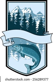 Vector fishing emblem label with salmon fish