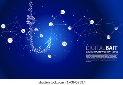 vector fishing hook from dot connect line polygon. Concept of digital scam and fraud in business.