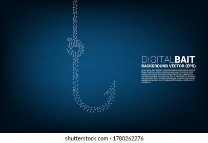 vector fishing hook from dot connect line circuit board graphic. Concept of digital scam and fraud in business.