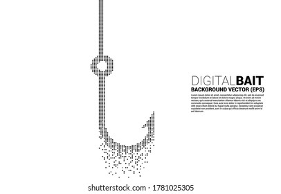 vector fishing hook from pixel transform. Concept of digital scam and fraud in business.