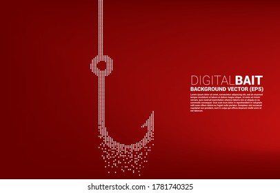 vector fishing hook from pixel transform. Concept of digital scam and fraud in business.