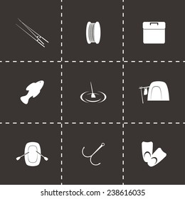 Vector fishing icon set on black background