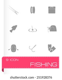 Vector fishing icon set on grey background