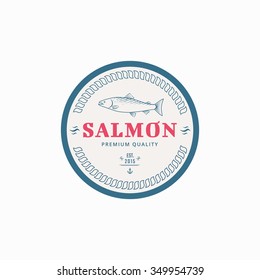 Vector fishing label with salmon fish. Emblem for the product.