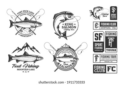 Vector fishing logo and illustrations. Sport fishing, tournament, tours and camps badges