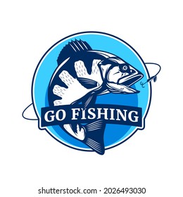 Vector fishing logo with jumping perch