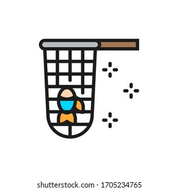 Vector fishing net flat color line icon.