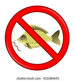 Vector Fishing Prohibited Sign Isolated on White Background