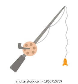 Vector fishing rod icon isolated on white background. Cute flat style fish catching equipment for summer outdoor activity. 
