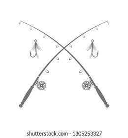 Vector Fishing Rod Silhouette with Fishing Hook Isolated on White Background