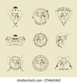 vector fishing symbol set