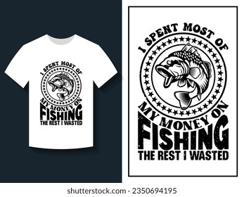 Vector fishing typography t-shirt design template vintage style