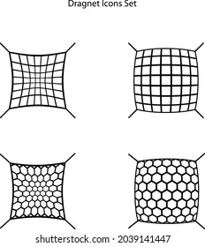Vector fishnet, scoop-net for fishing. Seine, dragnet isolated on white background.