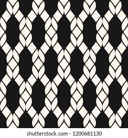Vector fishnet seamless pattern. Black and white geometric nautical texture with net, mesh, weave, knitting, grid, lattice, fabric, ropes. Simple abstract monochrome background. Repeatable design