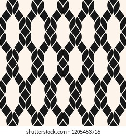 Vector fishnet seamless pattern. Black and white geometric nautical texture with mesh, net, weave, knitting, grid, lattice, fabric, ropes. Abstract monochrome background. Repeated decorative design