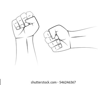 Vector Fist Cartoon comic style. Linear drawing vector illustration. Communism Symbol. Strength and Power. Hit up.