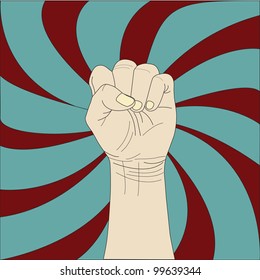 Vector of fist clenched held high on swirl background