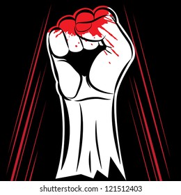 Vector fist held in protest on the black background