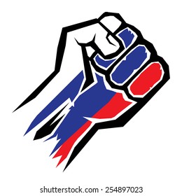  vector fist icon. fist colored in russian flag color