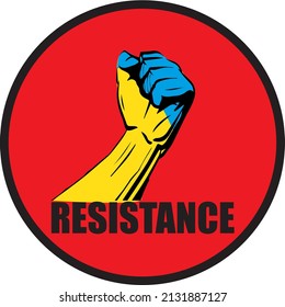 Vector of a fist painted in colors of the ukraine flag and resistance text