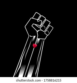 Vector Fist Raised Up. Black Lives Matter Banner for Protest on Dark Background. Human Hand. Stop Violence to Black People.