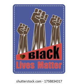 Vector Fist Raised Up. Black Lives Matter Banner for Protest on Blue Background. Human Hand. Stop Violence to Black People.