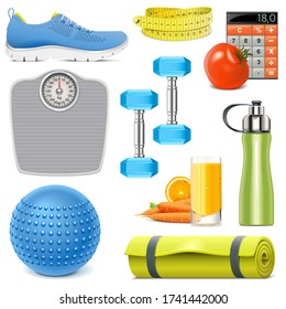 Vector Fitness Accessories isolated on white background