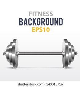 Vector fitness background with metal realistic dumbbell