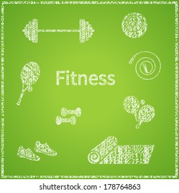 Vector. Fitness chalk sketched icon set .  Wellness.