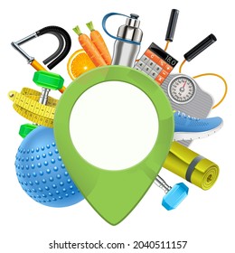 Vector Fitness Concept with Pick Point isolated on white background