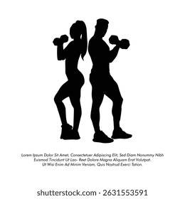 vector Fitness Couple Silhouette Workout and Exercise or Fitness Couple vector illustration design with white background