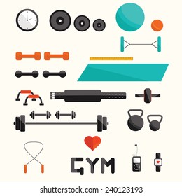 Equipo de fitness de Vector. Elementos de fitness. Conjunto de fitness de Vector. 