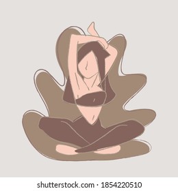 Vector of a fitness girl doing stretching. After sports, stretching exercises. Yoga time.