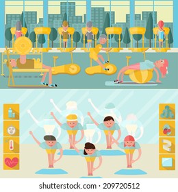 Vector of Fitness icon set flat design,Fitness People - Vector Illustration,