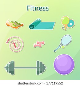 Vector. Fitness icon set . Wellness. Cute bright pictures. 