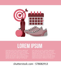 Vector fitness icons in flat trendy style - healthy food and training, sport, dieting, weight loss, lifestyle