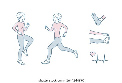 Diseño de infografías de fitness vectorial elementos de estilo de vida saludable y deporte. Ilustración vectorial de arte de la línea de ejecución. 