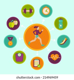 Vector fitness infographics design elements in flat style - healthy lifestyle and sport