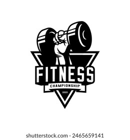 vector fitness logo, hand lifting barbell