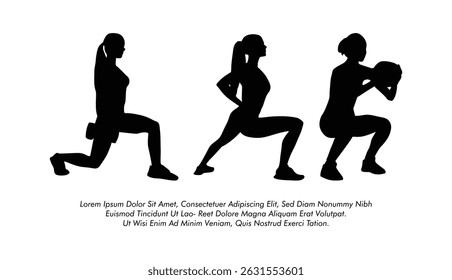 vector fitness silhouette workout woman or black color gym icon with white background 
