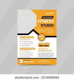 Vector Fitness Studio Flyer Design Template for Gym Events and Extreme Sports Promotions.