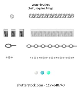 vector fittings, sequins, fringe, chain, rope brushes for illustrator ,  Zipper