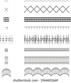 vector fittings, sequins, fringe, chain, machine stitches brushes for illustrator , ornamental lace