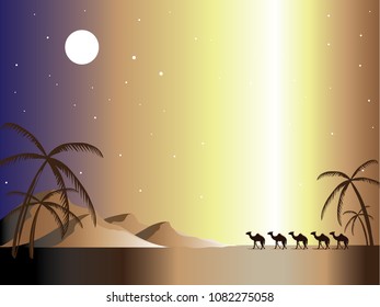 vector five camel walking on desert background