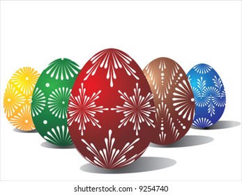 Vector of five coloured eggs on white background