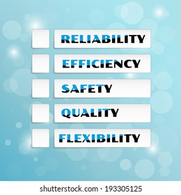 vector with five priorities of quality with green marked symbols