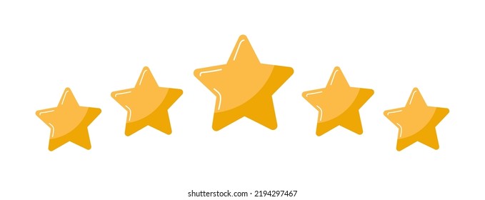 Vector five stars satisfied customer product rating review flat icon for apps and websites. give 5 star. Feedback illustration by giving rating. Flat online shopping with review.