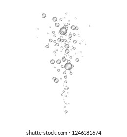 Vector fizzy drink bubbles flow. Champagne oxygen underwater. Soda pop gas sparkling. Carbonated drink effect. Symbol of freshness. Aquarium sparkles. Isolated illustration