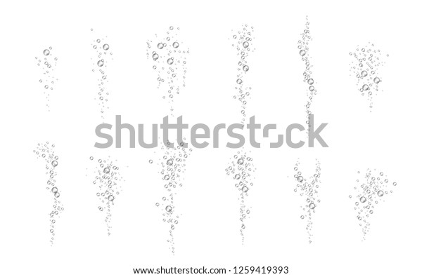 Vector fizzy\
drink bubbles flow set. Champagne oxygen underwater. Soda pop gas\
sparkling. Carbonated drink effect. Symbol of freshness. Aquarium\
sparkles. Isolated\
illustration