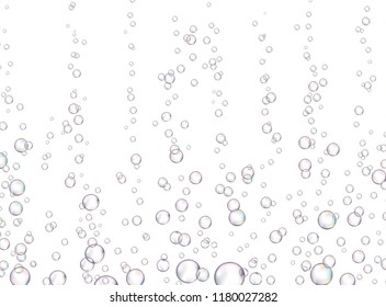 El chorro de bebida vectorial fizzy aislado sobre fondo blanco. La textura de burbujas que filtra el oxígeno bajo el agua. Objeto Macro